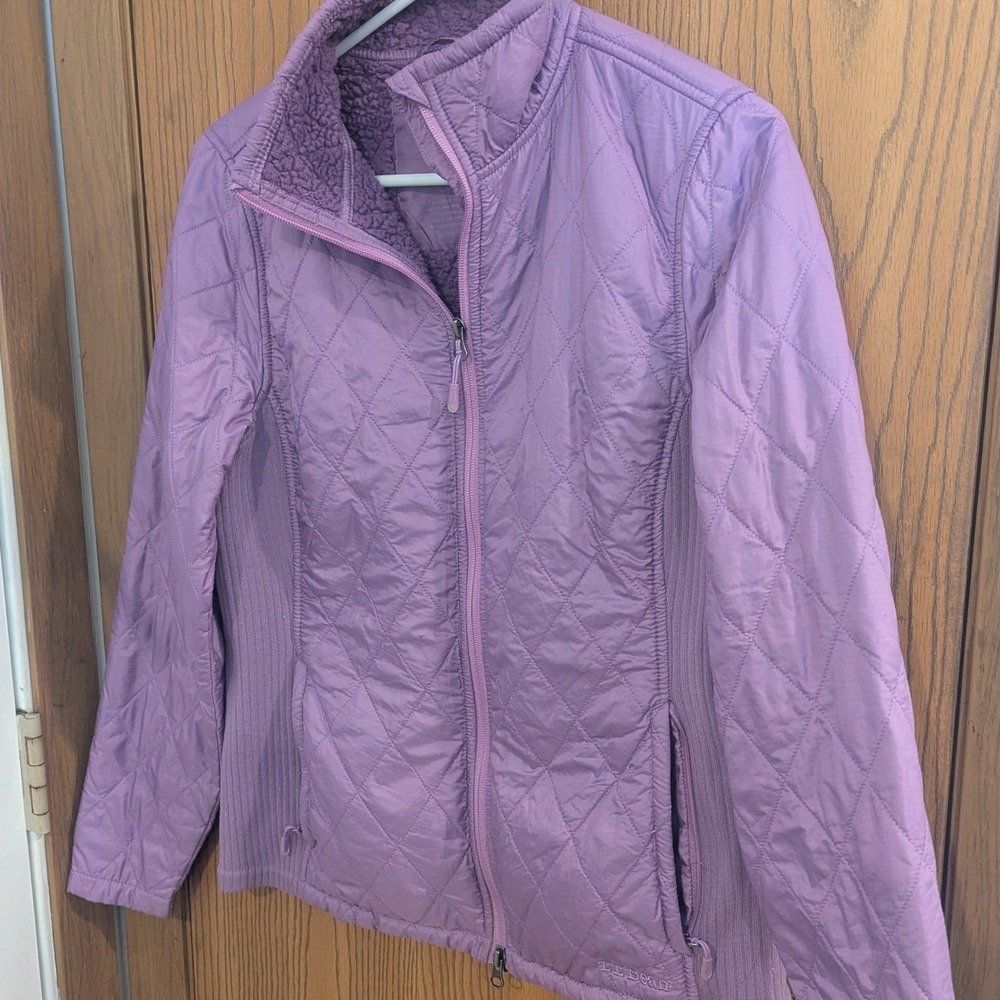 LL Bean Quilted Fleece Lined Jacket Purple Full Zip Light Weight Women's Small